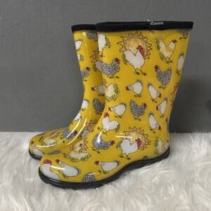 Sloggers Women's Rain & Garden Boots US 8 Chickens Daffodil Yellow Cottagecore